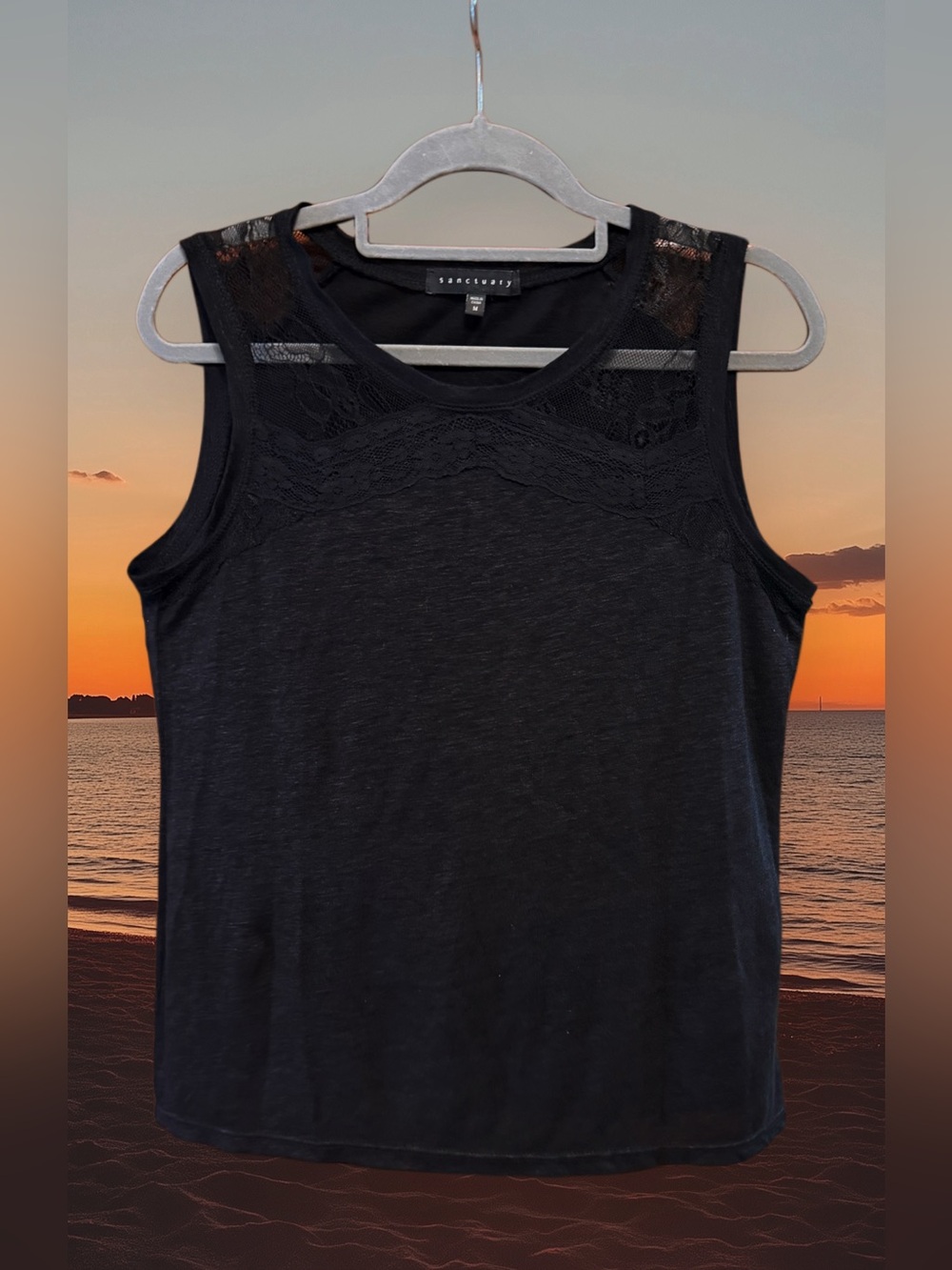 Sanctuary Black Lace Yoke Sleeveless Tank size Medium